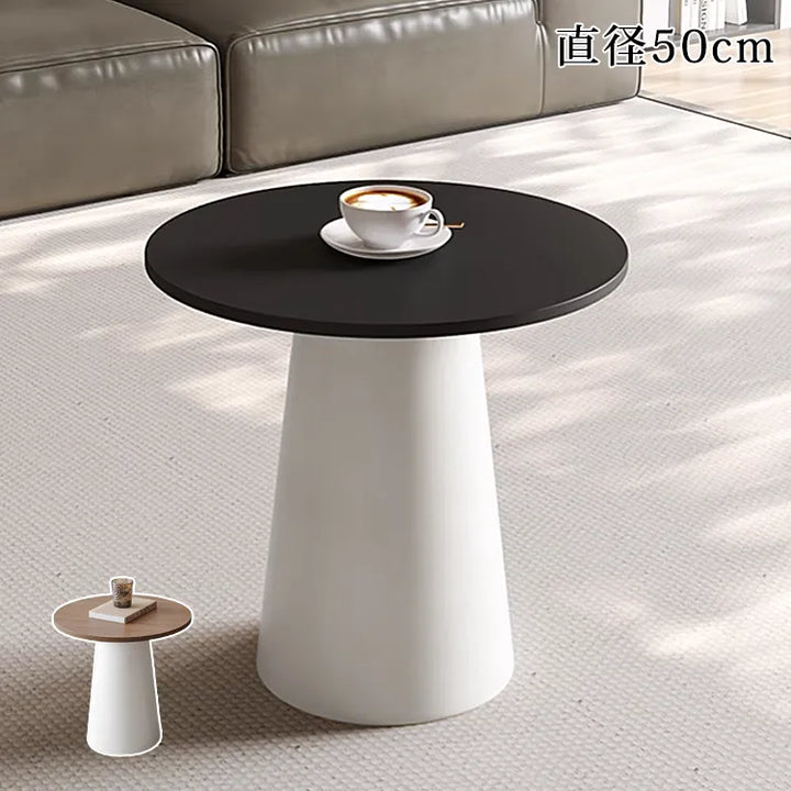 ナイトテーブル 丸 サイドテーブル 白 かわいい セラミック 天板 ホワイト 50cm ベッドサイド 円型 fel-5561