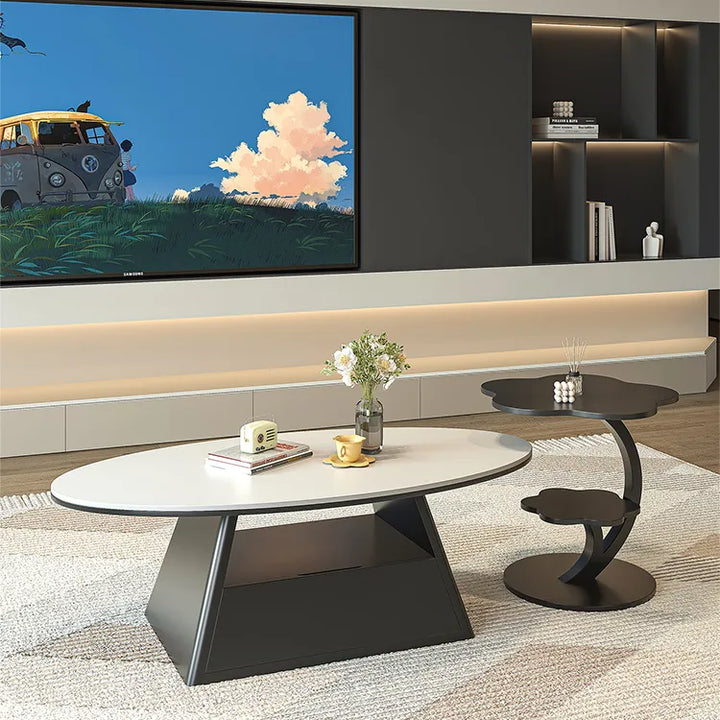 センターテーブル 大理石柄 セラミックテーブル ベージュ 120cm セラミック 北欧 ローテーブル 楕円型 幅100cm コーヒー fel-6310